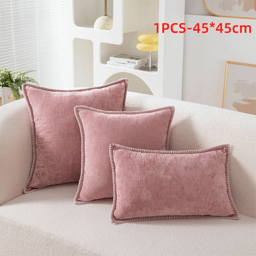 taies d'oreiller velours côtelé couleurs unies chic bordures décoratives polyester dimensions 30x50cm 45x45cm