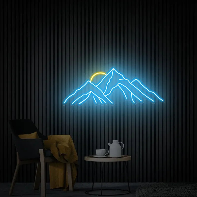 décoration murale moderne néon montagne soleil bleu violet orange rouge USB