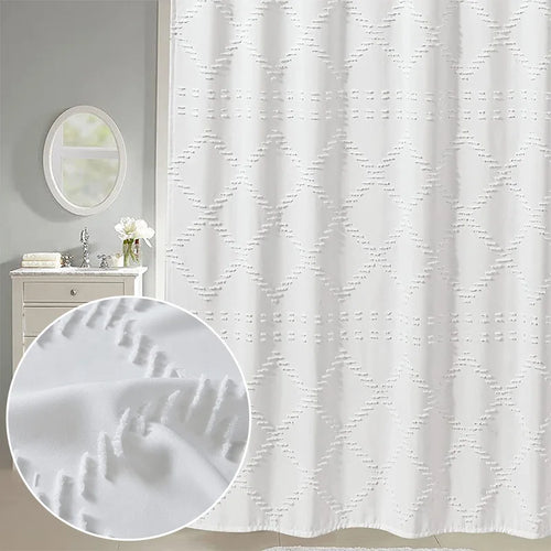 rideau douche polyester géométrique moderne diamants losanges blanc opaques