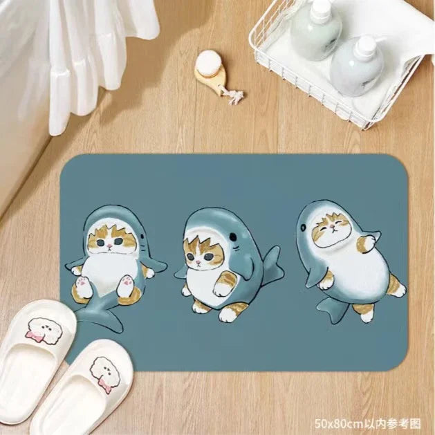 tapis sol antidérapant absorbant dessin animé chats polyestère doux confortableintérieurextérieur