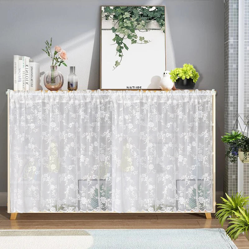 rideau blanc fleuri dentelle transparent classique romantique maison caféextérieur pastorale