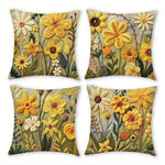 taies d'oreiller polyester fleurs relief artisanal zipper 45x45cm vert jaune blanc