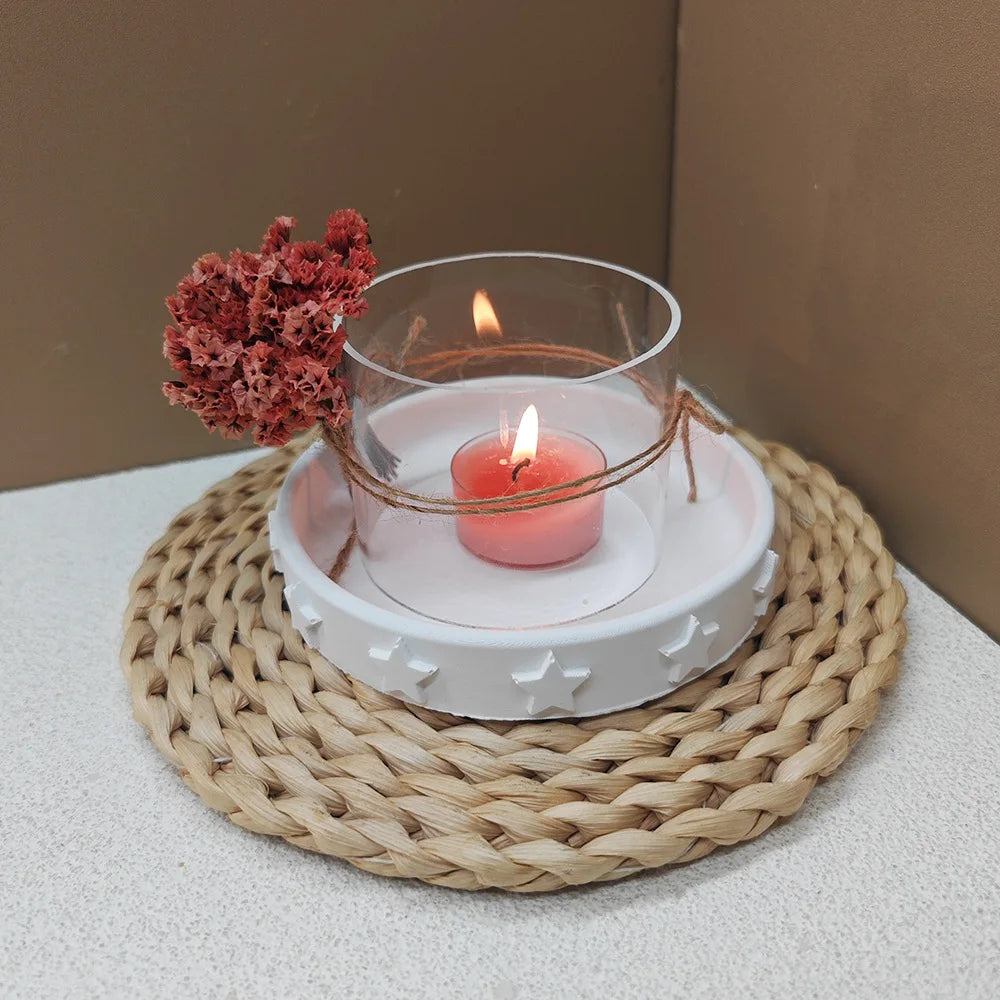 assiette étoile blanc silicone classique support osier bougie fleur corbeille