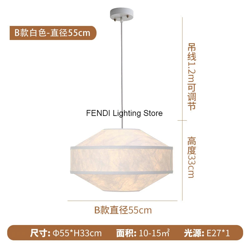 suspension lumineuse tissu blanc beige moderne minimaliste lustre salon chambre intérieur épuré