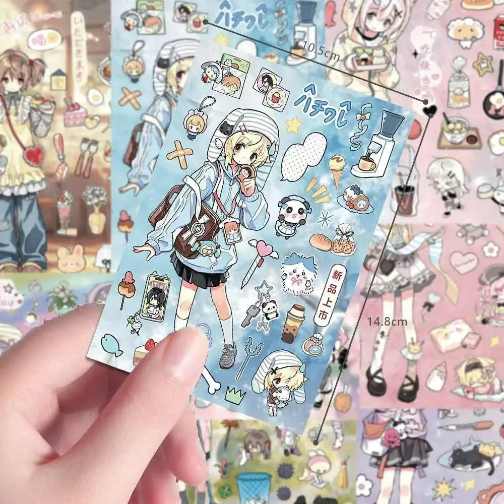 sticker autocollant kawaii dessin animé personnages objets mignons symboles rose bleu gris blanc opaques