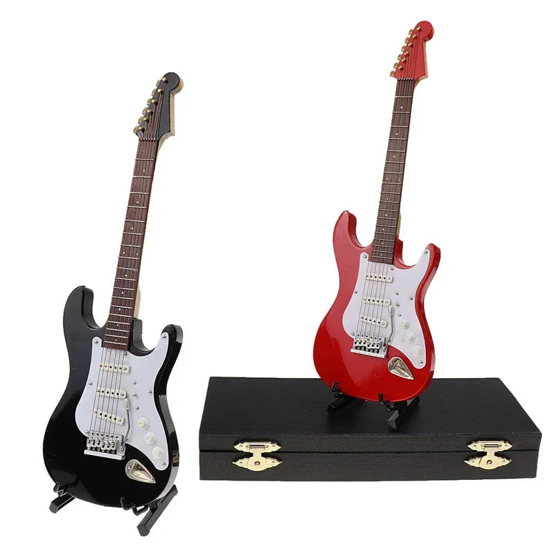 guitare électrique miniature bois support clip marron noir rouge blanc classique