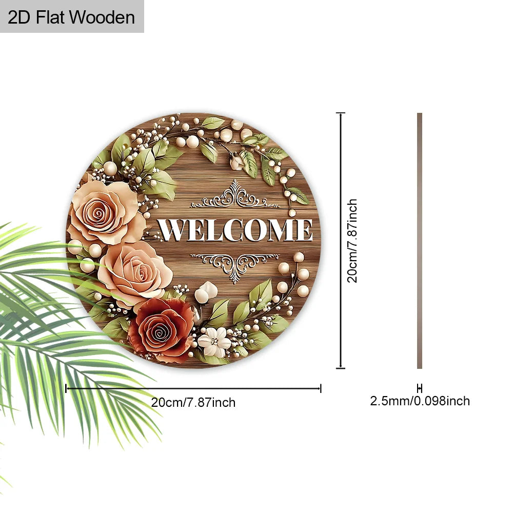 décoration murale bois fleurs bienvenue rustique pastoral jardin maison couronne verte