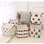 panier rangement pliant lin blanc noir rayures lettres poignées cuir moderne