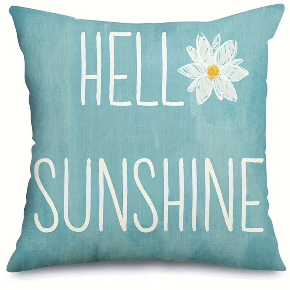 housse coussin polyester motif fleur bleue moderne texte printemps coussins différentes tailles