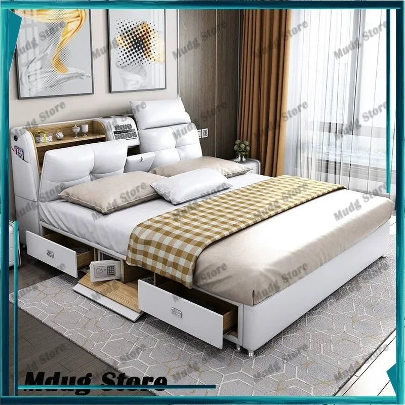lit moderne blanc simili cuir rangements tiroirs 180cm 200cm