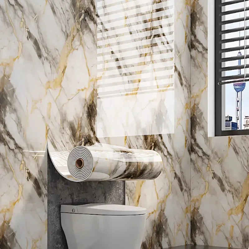 papier peint adhésif vinyle marbré gris blanc effet 3d mur cuisine salle bain