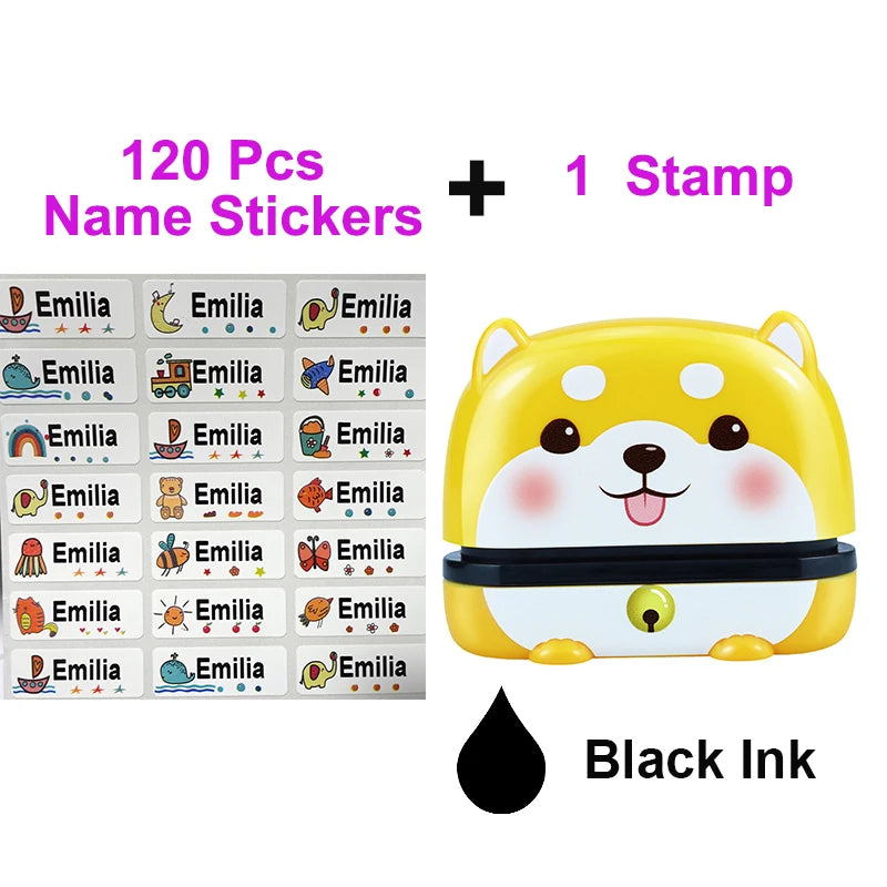 timbres personnalisables dessins animés animaux bleu noir rose blanc jaune gris daisyscrição