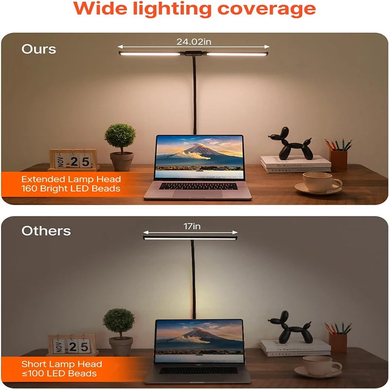lampe moderne noire gooseneck flexible double tête éclairage études commande distance