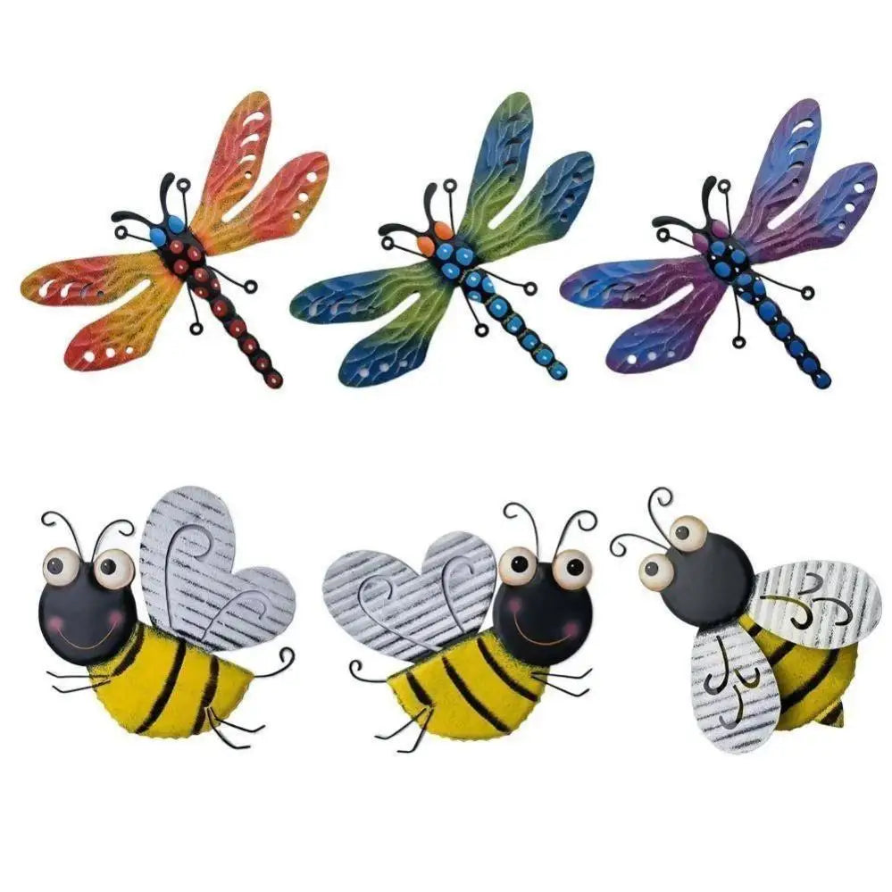 sculpture métal libellule abeille couleur aile transparente artisanale jardin extérieur decoration vertical horizontal