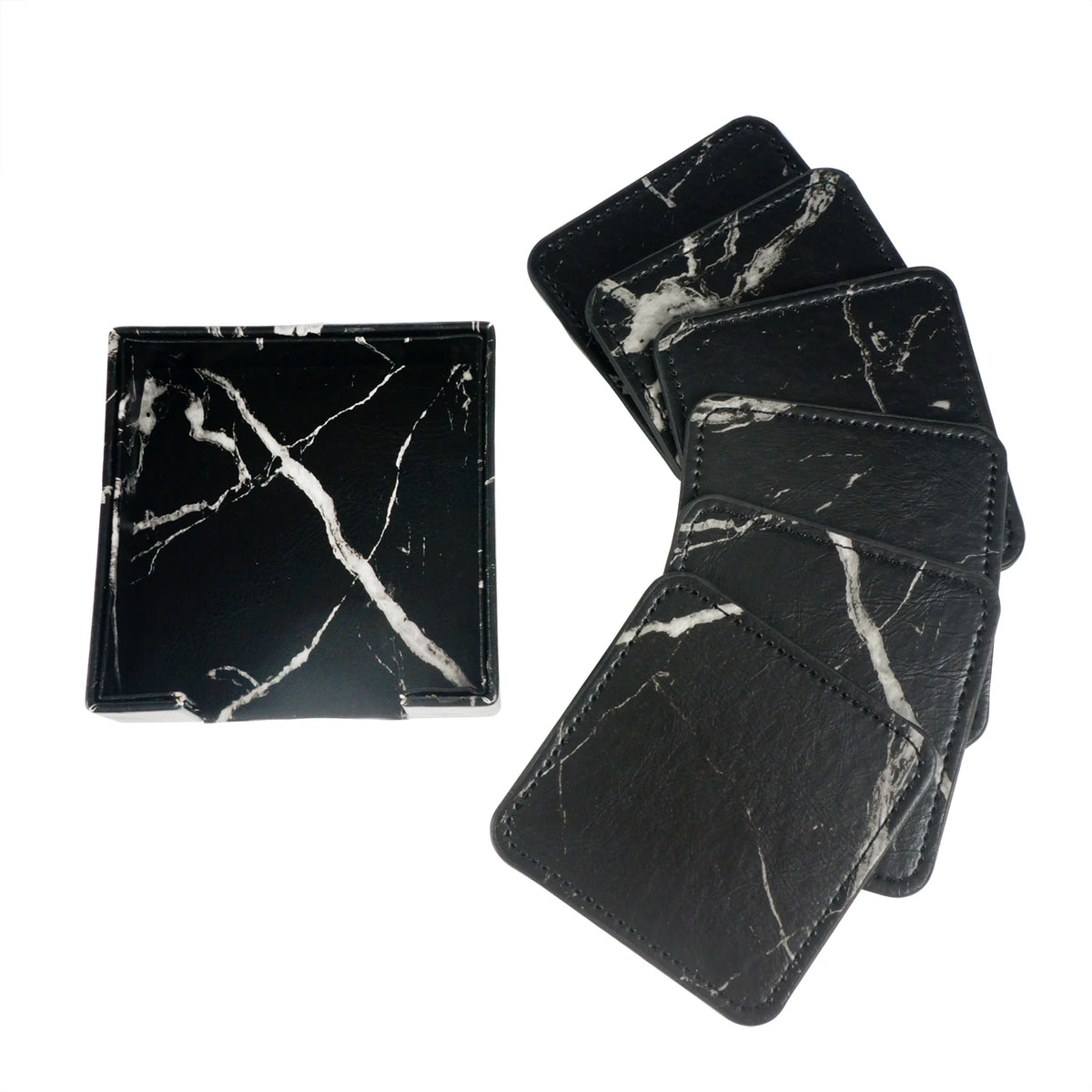 Ensemble de porte-cartes de crédit et de plateau en marbre noir et blanc avec motif de fissures.