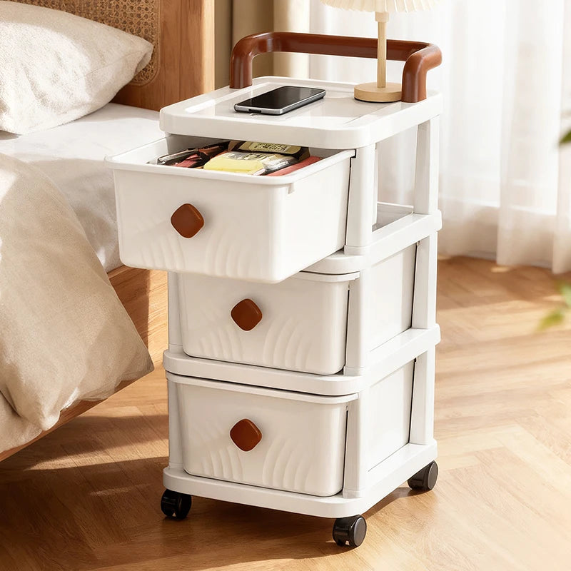 meuble rangement tiroirs roues blanc moderne rayures grises