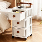 meuble rangement tiroirs roues blanc moderne rayures grises