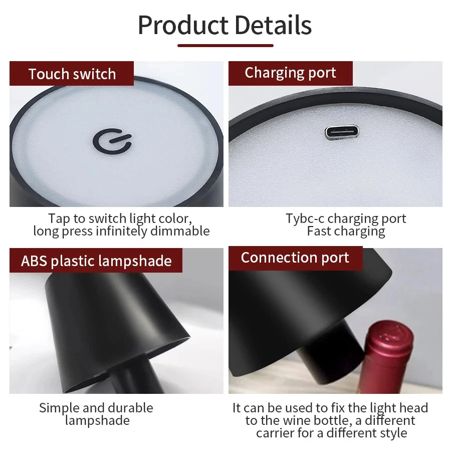 lampe table rechargeable usb tactile noir blanc moderne certification rohs flux lumineux faible