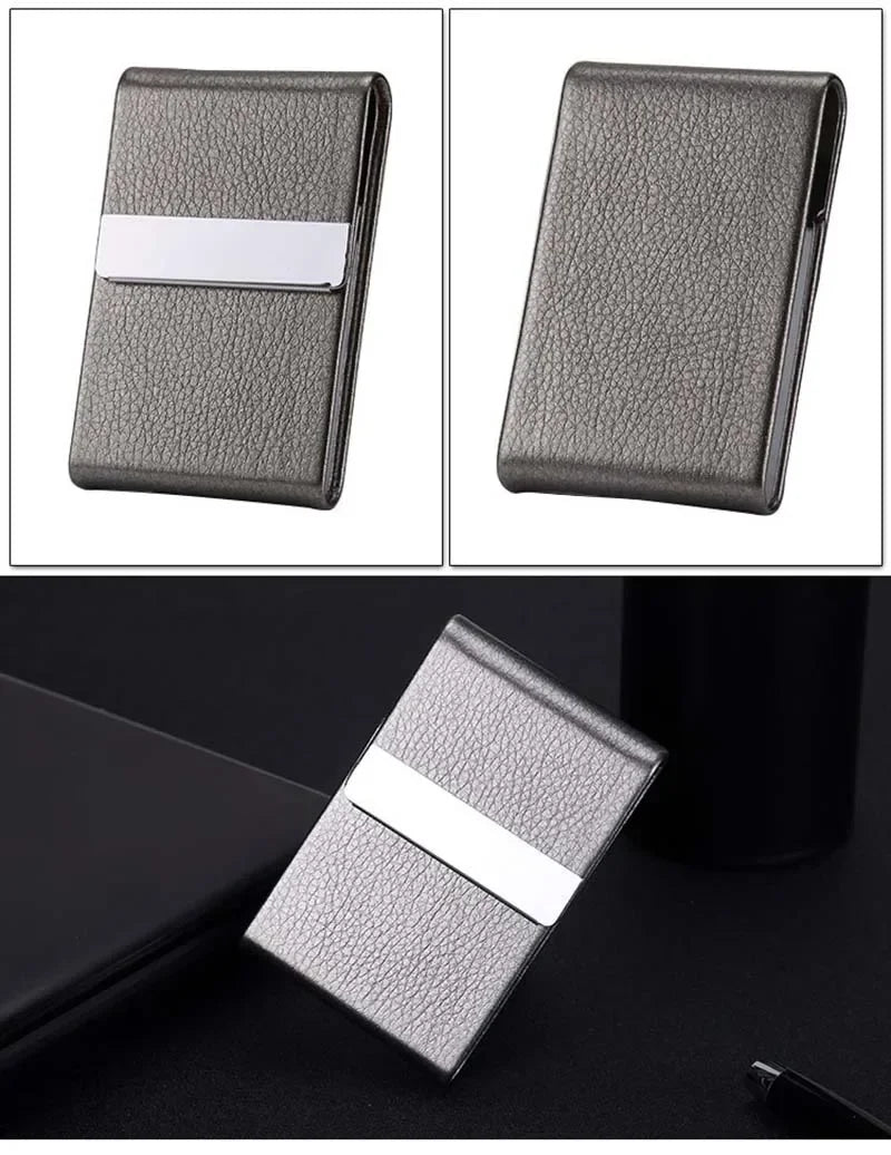 porte cartes simili cuir grainé gris métallisé clips métalliques classique opacité fumeur accessoire tabac