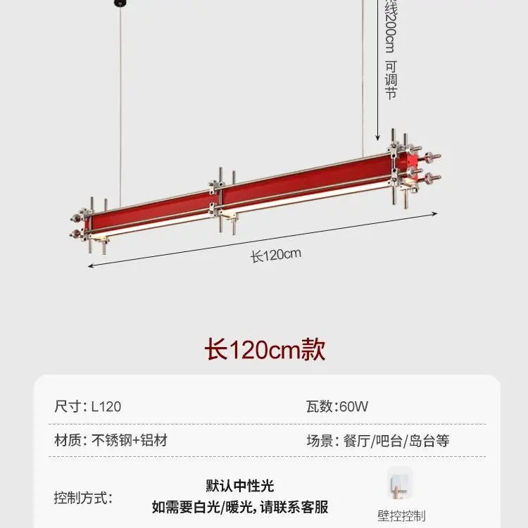 lampe suspendue moderne rouge métal argenté minimaliste éclairage led clips barres métalliques facile chambre