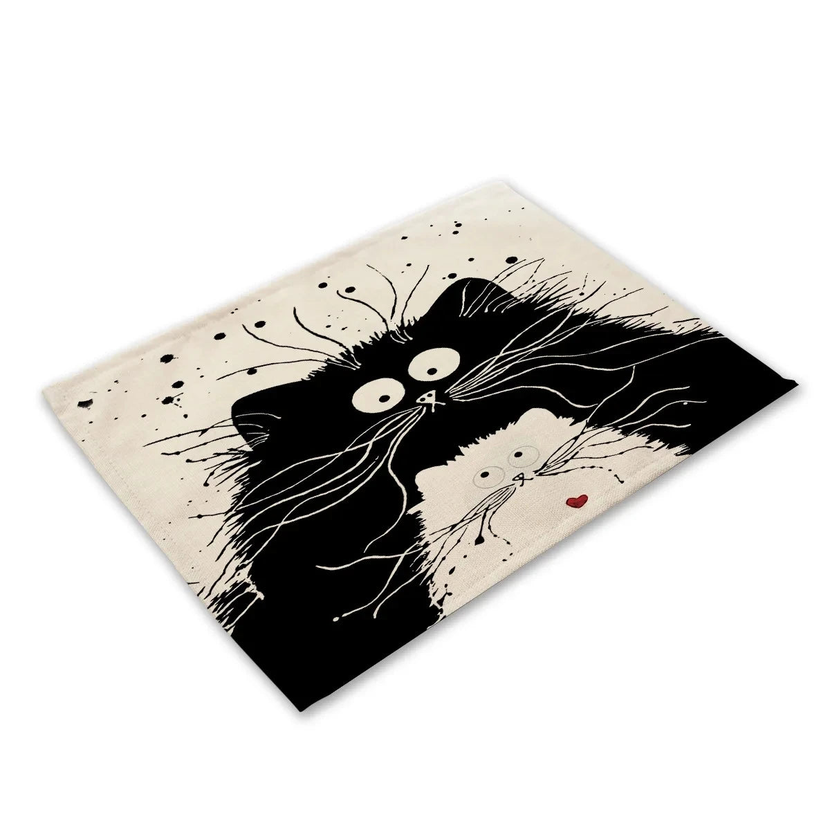 serviettes lin motif chats noir rayures illustration simple beige clair