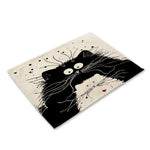 serviettes lin motif chats noir rayures illustration simple beige clair