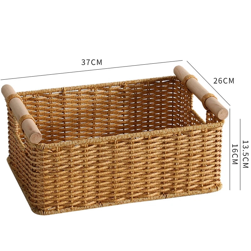 panier tressé naturel poignées bois rangement traditionnel respectueux environnement dimension 37x26cm