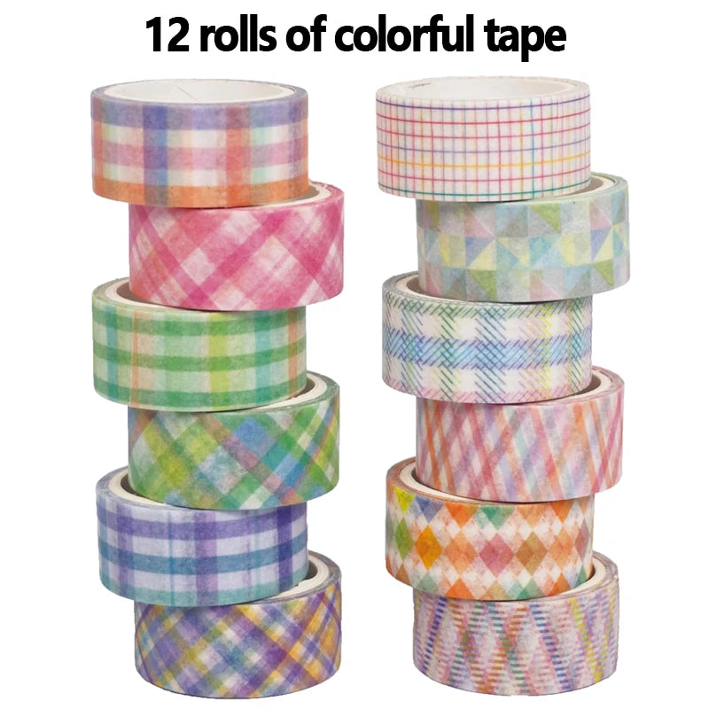 ruban adhésif décoratif carreaux géométriques rose vert bleu orange jaune blanc moderne scrapbooking diy