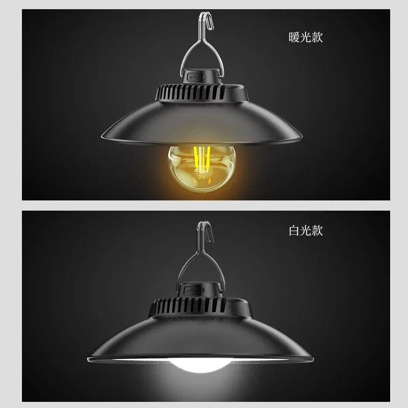 lampe suspendue industrielle noir mat led rechargeable crochets adhésifs lumière jaune