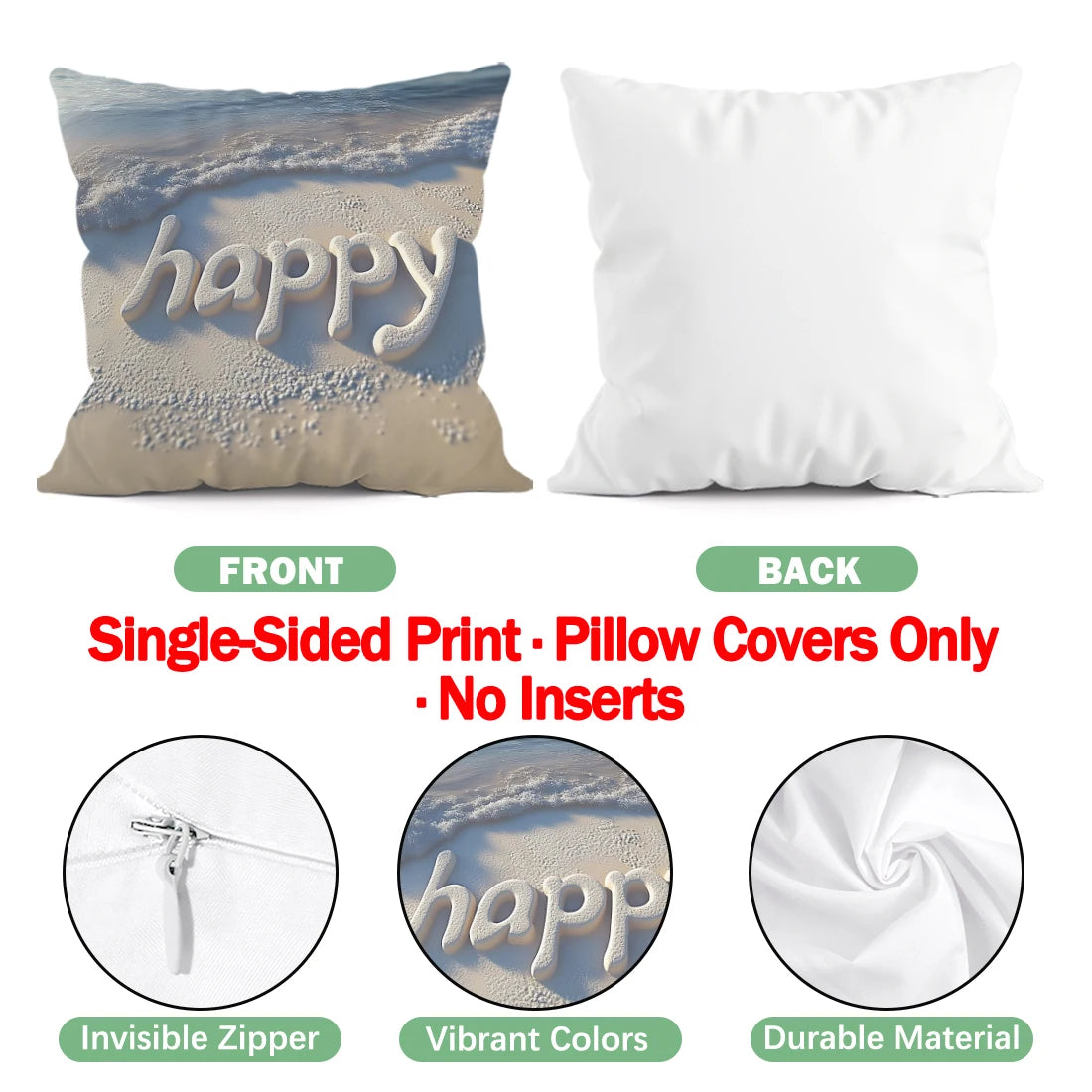 housse coussin plage polyester lettre happy coquillages moderne 40cm 45cm 50cm set decoration chambre