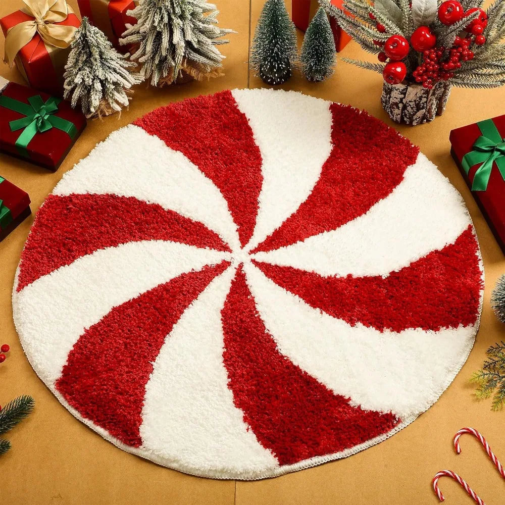 tapis rond flocons neige père noël spirale absorbant eau antidérapant intérieur decoration noel