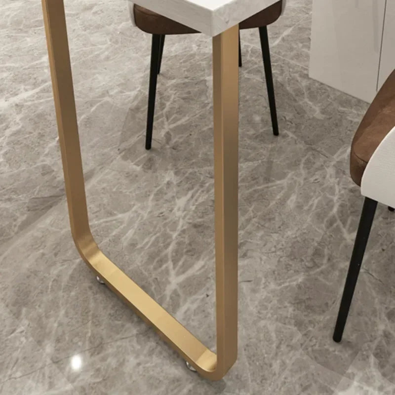 table haute moderne pieds métal doré assise cuir marron minimaliste