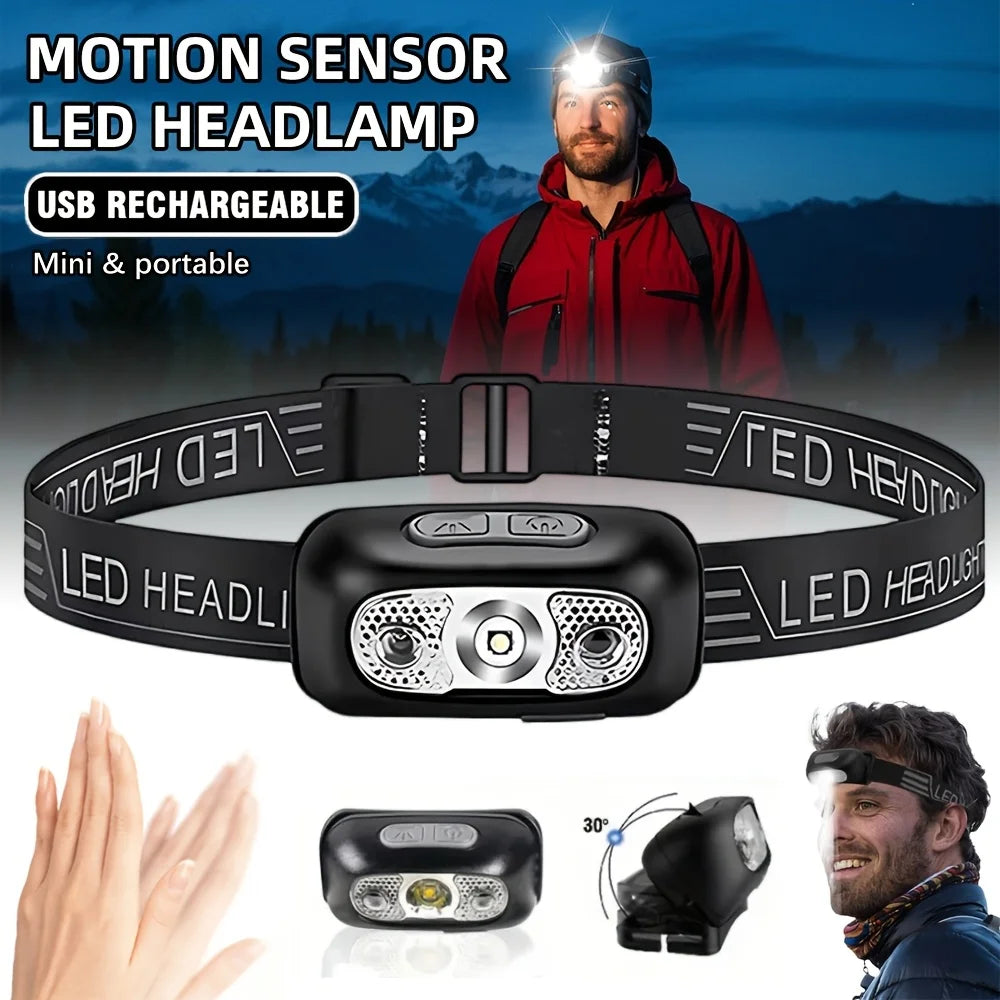 lampe frontale led rechargeable bande ajustable mode moderne compact noir imprimé led headlamp