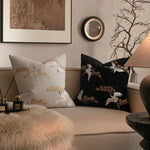 housse coussin noir oiseaux dorés traditionnel brodé opacité polyester coton 45x45cm 50x50cm
