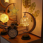 lampe table led or vintage étoile lune corde tressée romantique chambre décoration nocturne