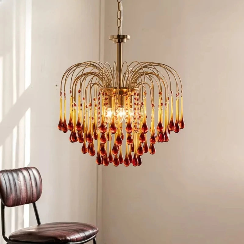 lustre retro or marron cristal nickel brossé élégant semi encastré led suspension chambre salon