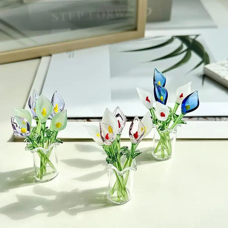 bouquet artificiel fleurs stylisées feuilles vertes blanc vert bleu jaune moderne décoration maison ornement