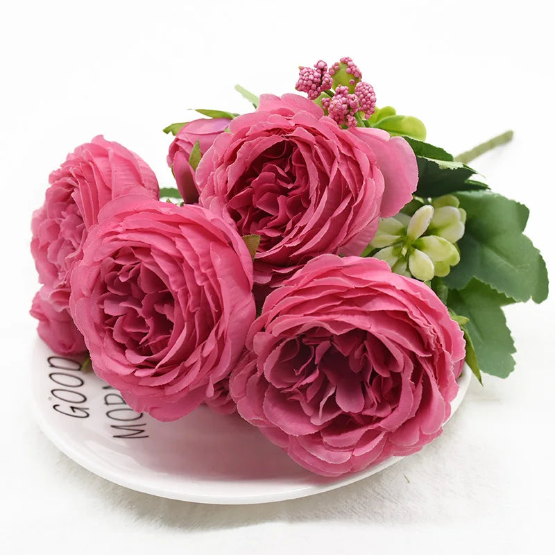 bouquet fleurs artificielles pivoine moderne blanc rose bleu clair mariage anniversaire décoration extérieureintérieur