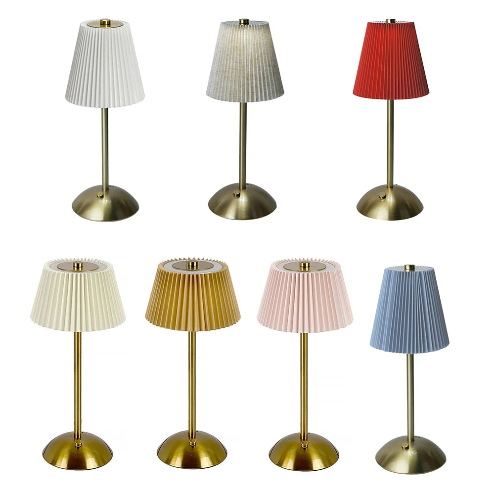 lampe chevet or plissée rechargeable usb moderne abat jour blanc rouge