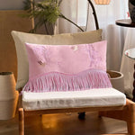housses coussins brodés oiseaux bambou bleu jaune vert olive rose carré franges velours sofa