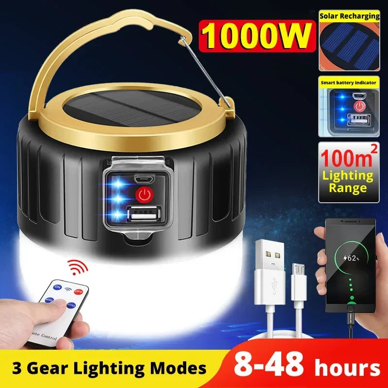 lampe portable camping rechargeable usb solaire led indicateur batterie poignée abatjour moderne