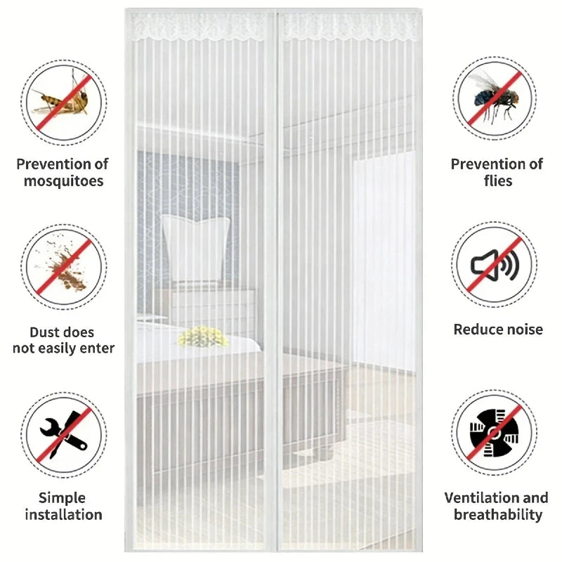 rideau porte magnétique noir blanc maille fine haute densité moderne adhésif magnets ruban adhésif