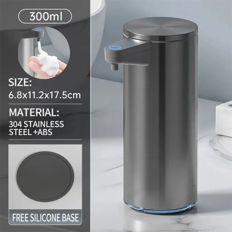 distributeur savon automatique gris métallisé lisse moderne minimaliste mousse liquide