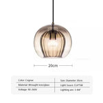 suspension lumineuse moderne cognac clair gris transparent rayures verticales ampoule g9 5w chaîne métallique