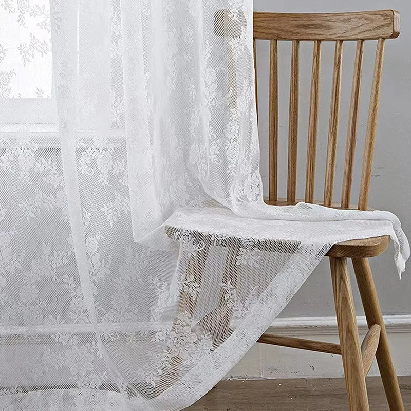 rideau broderie florale blanc transparent classique salon chambre balcon cuisinehôtelhopitalcafébureau