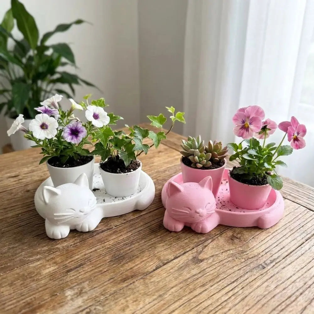 pots fleurs support plantes forme chaton moderne rose clair motif chat couché mignonintérieurextérieur