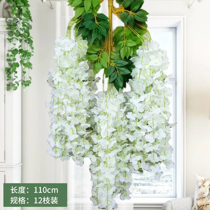 guirlande artificielle fleurs blanc vert feuilles vertes decoration mariage extérieur anniversaire baby shower