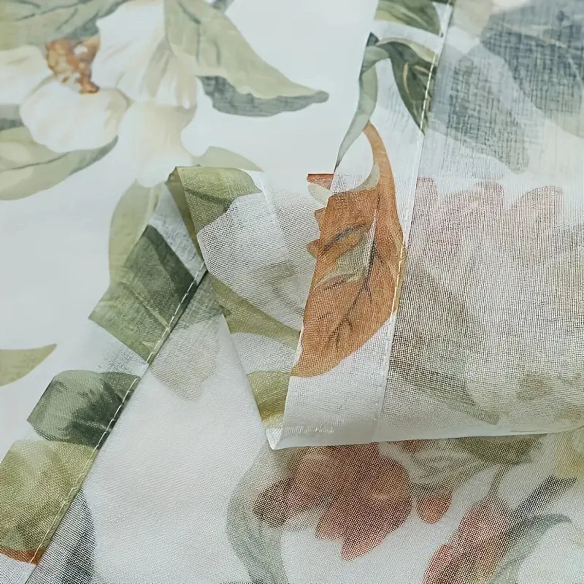 rideau romain fleurs feuilles semi transparent classique blanc vert beige orange