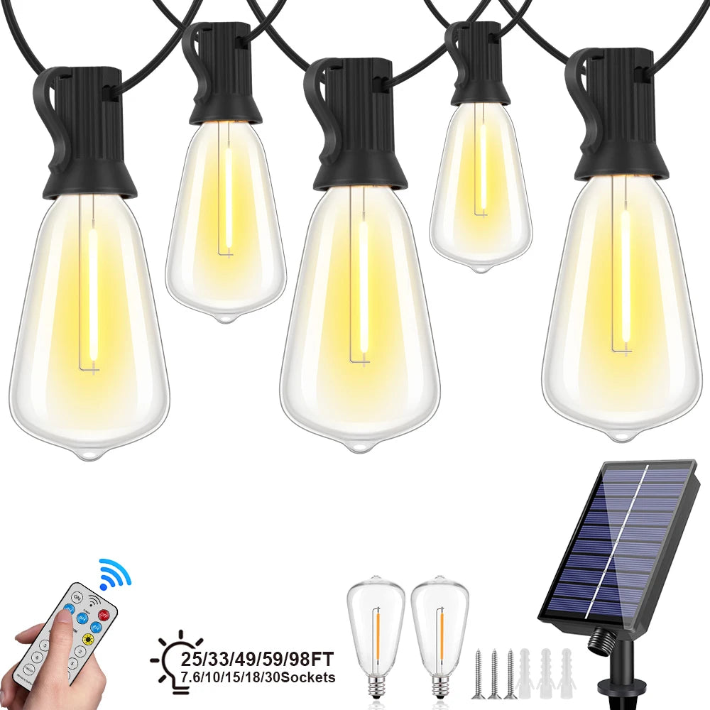 guirlande lumineuse solaire 25ft blanc transparent ampoules filament vintage clips