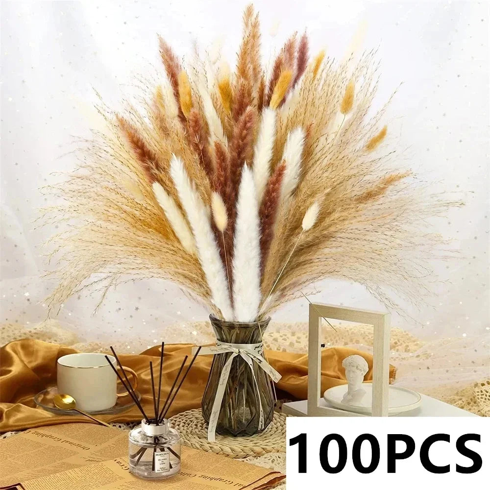 bouquet fleurs séchées pampas naturel beige marron blanc décoration maison anniversaire mariage rustic